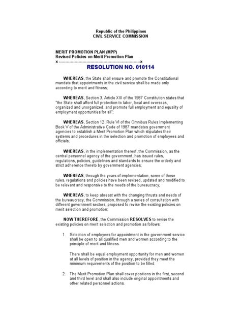 REVISED POLICIES ON MERIT PROMOTION PLAN .